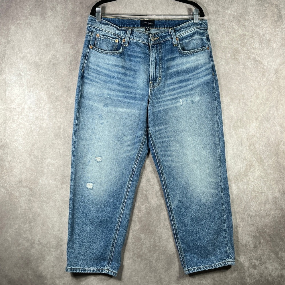 Lucky Brand Boy Relaxed Straight Jeans Womens 12/31 Blue Denim Mid‎ Rise Stretch